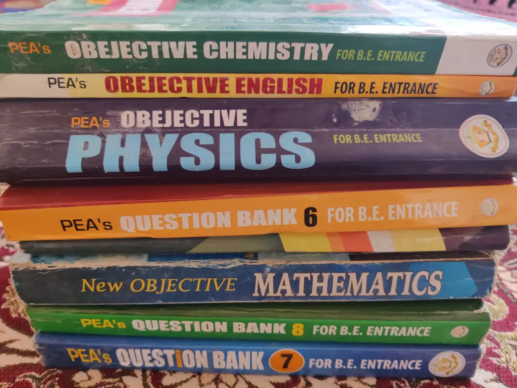 Image of books used for IOE Entrance exam preparation
